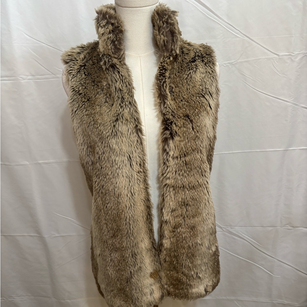 Kardashian Kollection Faux Fur Knit Vest XS Taupe Y2K Glam Layering